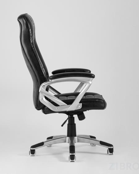 TopChairs First офисное черное в обивке из экокожи с удобным механизмом качания Top Gun