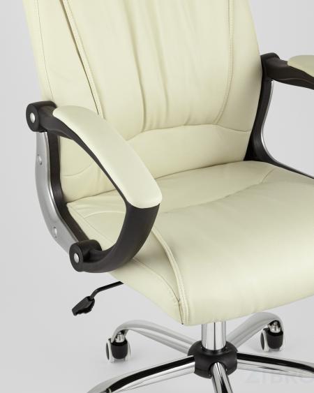 Компьютерное кресло TopChairs Tower офисное черное в обивке из экокожи, механизм качания Top Gun бежевый