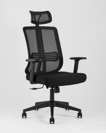 для руководителя TopChairs Post офисное черное обивка сетка ткань крестовина пластик
