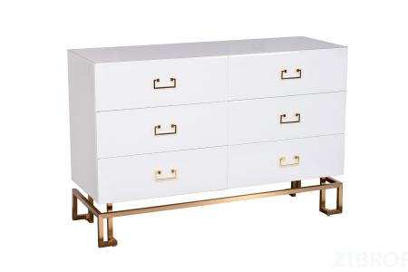 KFG089  Комод 6 ящиков белый/золото 120*42*80см
