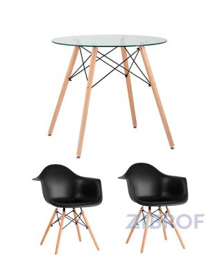 Eames стол стеклянный D80, 2 стула Eames DAW черные