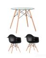 Eames стол стеклянный D80, 2 стула Eames DAW черные
