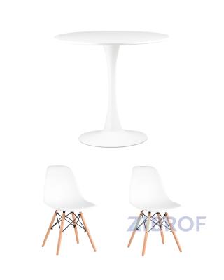 Tulip, стол 80 см, 2 стула Eames DSW белые