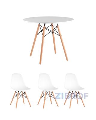 Eames D90, 3 стула Eames DSW белые