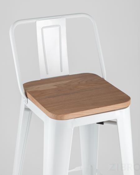 Стул барный Tolix WOOD со спинкой белый глянцевый, металл, дерево